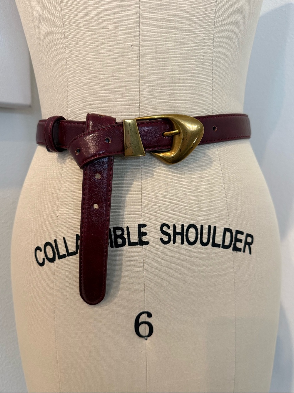 8 Other Reasons Burgundy Leather Belt with Brass Teardrop Buckle